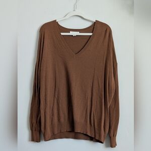 Treasure & Bond Brown V-Neck Drop Shoulder Sweater